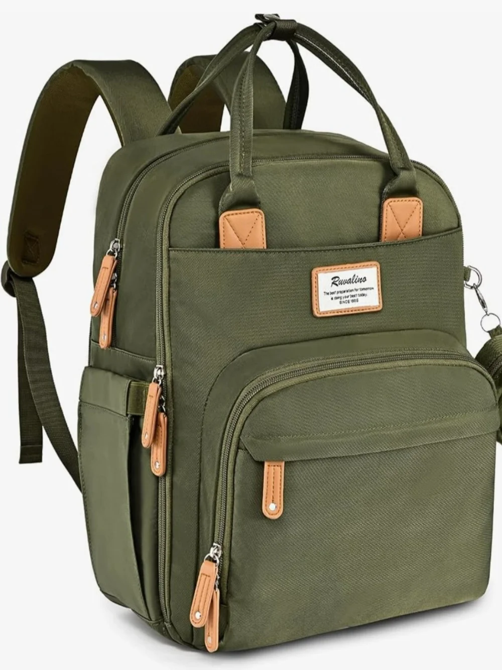 Ruxalina Olive Green Baby Bag Backpack with Tan Accents